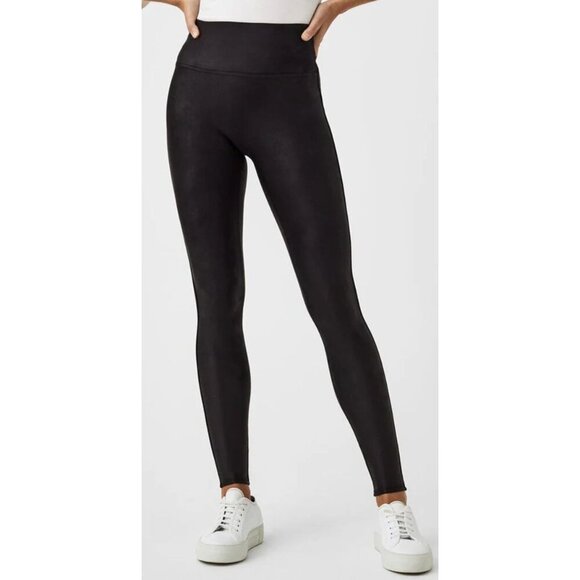 NWT SPANX Faux Leather Fleece-Lined Leggings - Black-sz Large - Picture 1 of 10